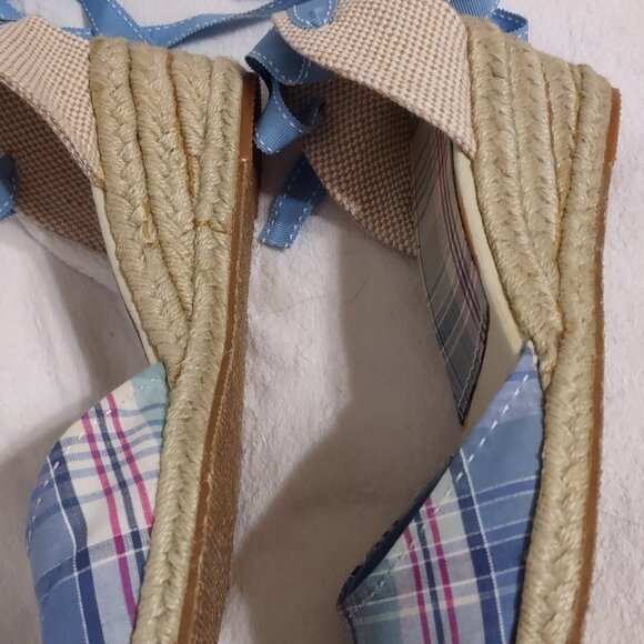 Vintage Tommy Hilfiger Regina Blue Madras plaid sandals, wedge sz 9.5 - Picture 4 of 7